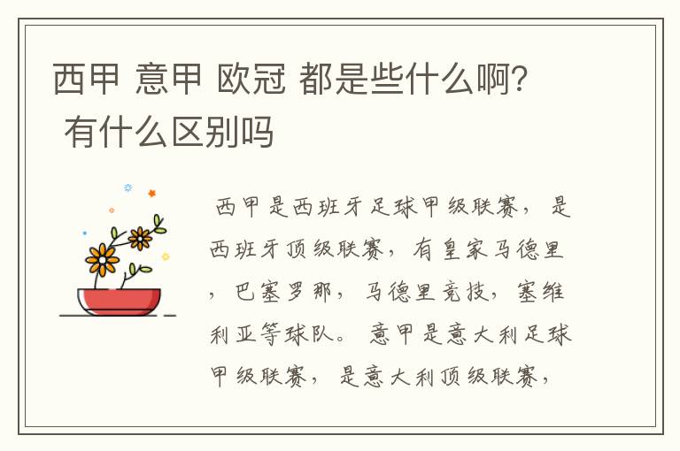 西甲 意甲 欧冠 都是些什么啊? 有什么区别吗