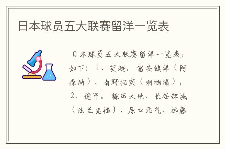 日本球员五大联赛留洋一览表