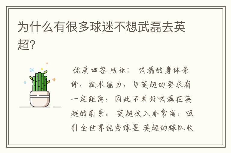 为什么有很多球迷不想武磊去英超?