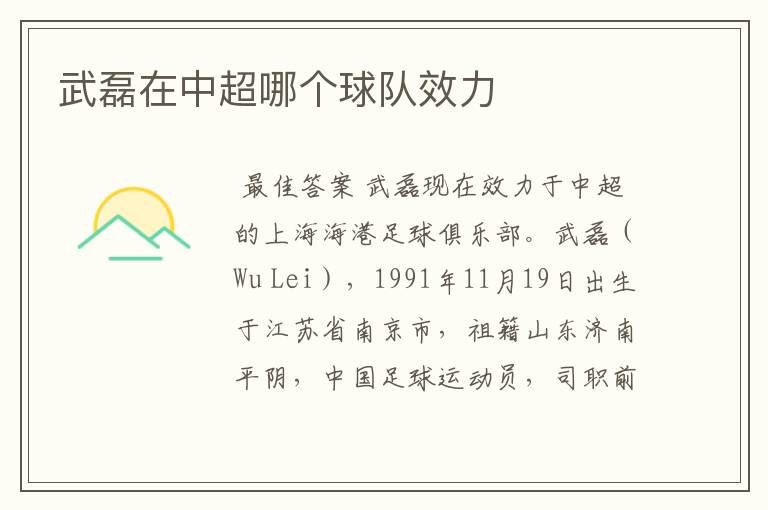 武磊在中超哪个球队效力