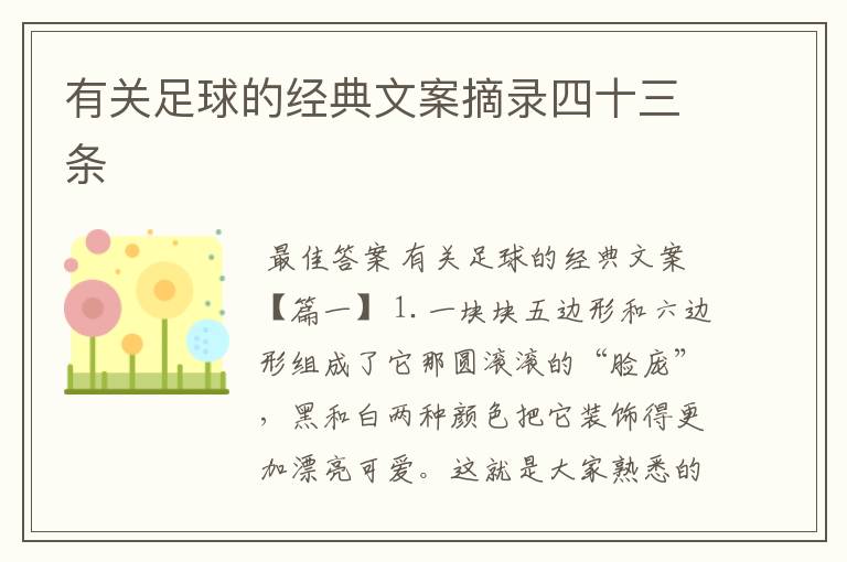 有关足球的经典文案摘录四十三条