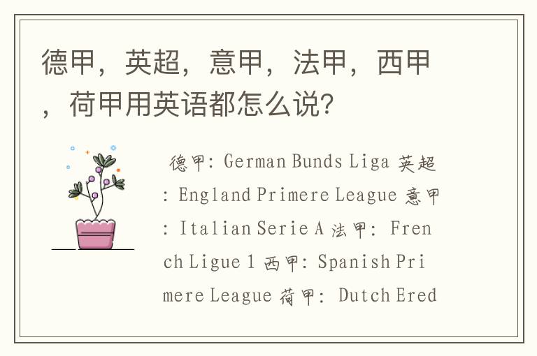 德甲,英超,意甲,法甲,西甲,荷甲用英语都怎么说?