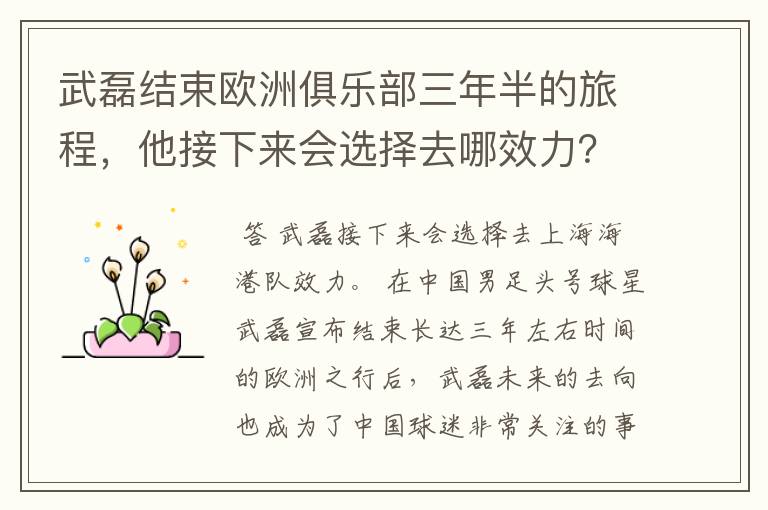 武磊结束欧洲俱乐部三年半的旅程,他接下来会选择去哪效力?