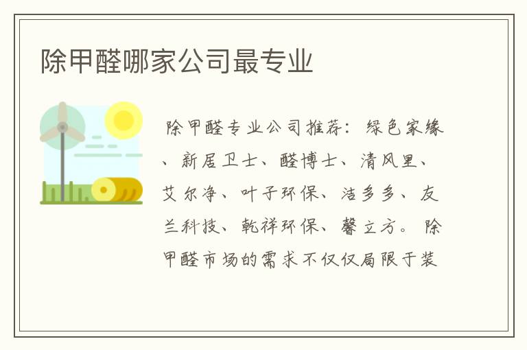 除甲醛哪家公司最专业