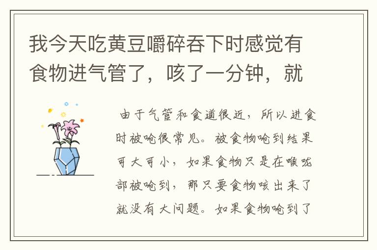 我今天吃黄豆嚼碎吞下时感觉有食物进气管了,咳了一分钟,就不咳嗽了,现在感觉右肺有个点不舒服?