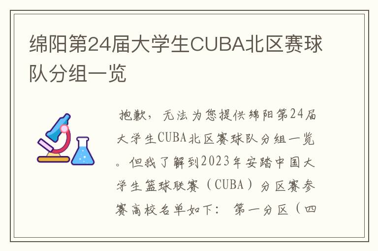 绵阳第24届大学生CUBA北区赛球队分组一览