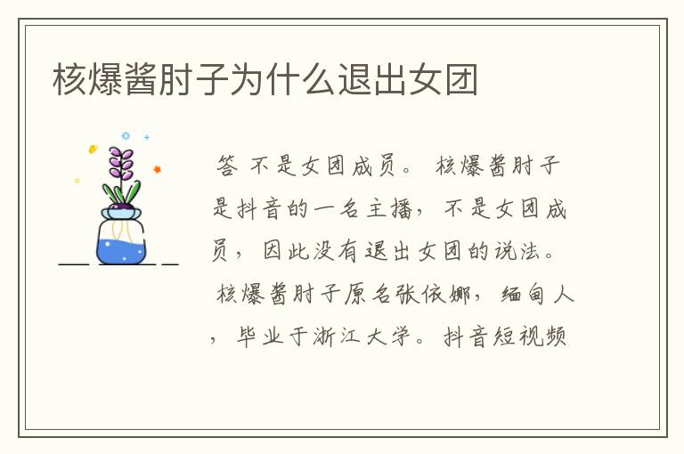核爆酱肘子为什么退出女团