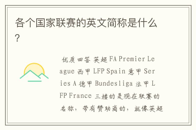 各个国家联赛的英文简称是什么?