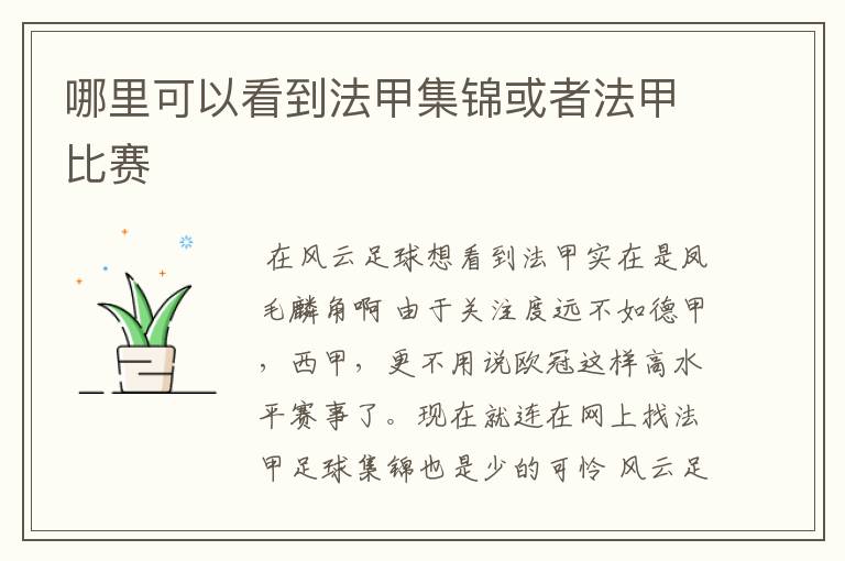 哪里可以看到法甲集锦或者法甲比赛
