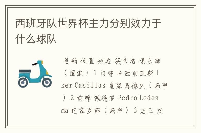 西班牙队世界杯主力分别效力于什么球队