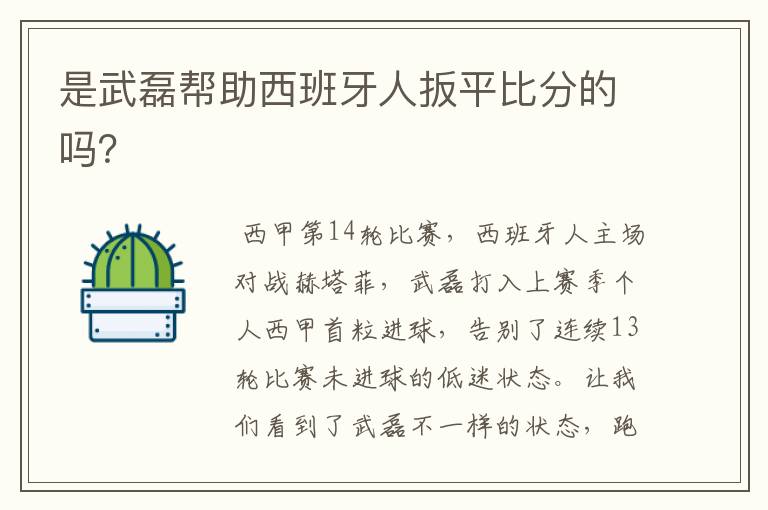 是武磊帮助西班牙人扳平比分的吗?