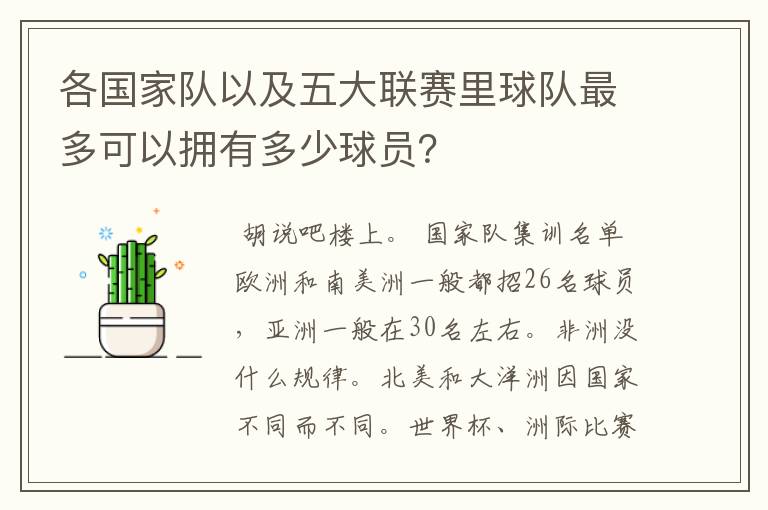 各国家队以及五大联赛里球队最多可以拥有多少球员?