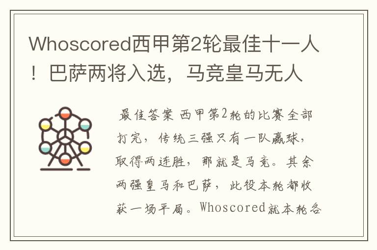 Whoscored西甲第2轮最佳十一人!巴萨两将入选,马竞皇马无人上榜