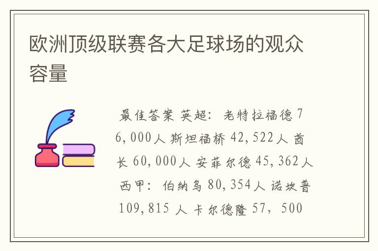 欧洲顶级联赛各大足球场的观众容量