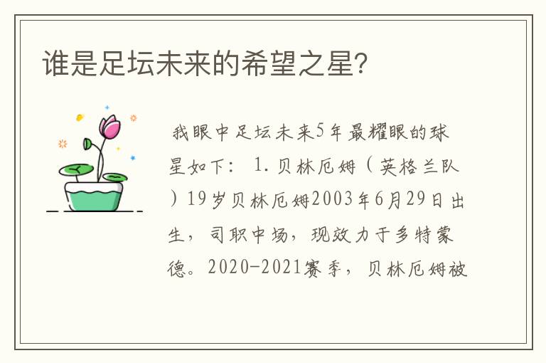 谁是足坛未来的希望之星?