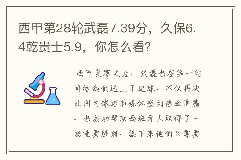 西甲第28轮武磊7.39分,久保6.4乾贵士5.9,你怎么看?