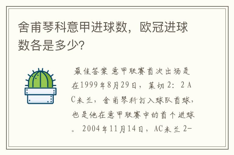 舍甫琴科意甲进球数,欧冠进球数各是多少?