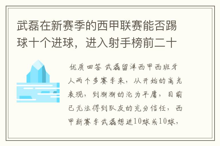 武磊在新赛季的西甲联赛能否踢球十个进球,进入射手榜前二十?