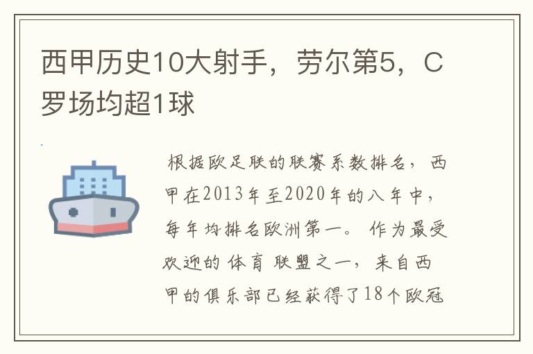 西甲历史10大射手,劳尔第5,C罗场均超1球