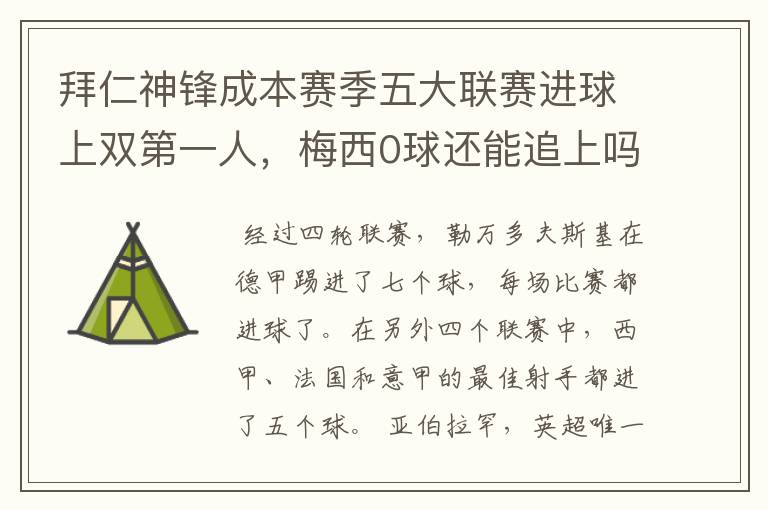 拜仁神锋成本赛季五大联赛进球上双第一人,梅西0球还能追上吗?