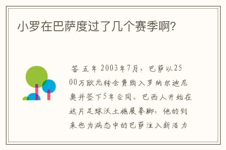 小罗在巴萨度过了几个赛季啊?