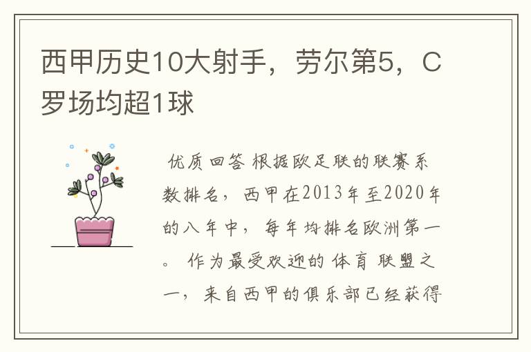 西甲历史10大射手,劳尔第5,C罗场均超1球