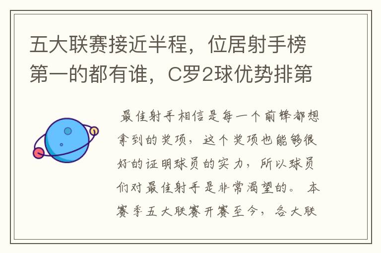 五大联赛接近半程,位居射手榜第一的都有谁,C罗2球优势排第一