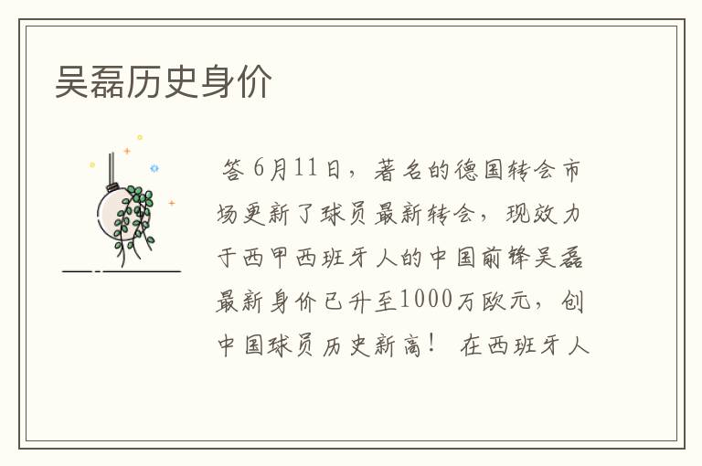 吴磊历史身价