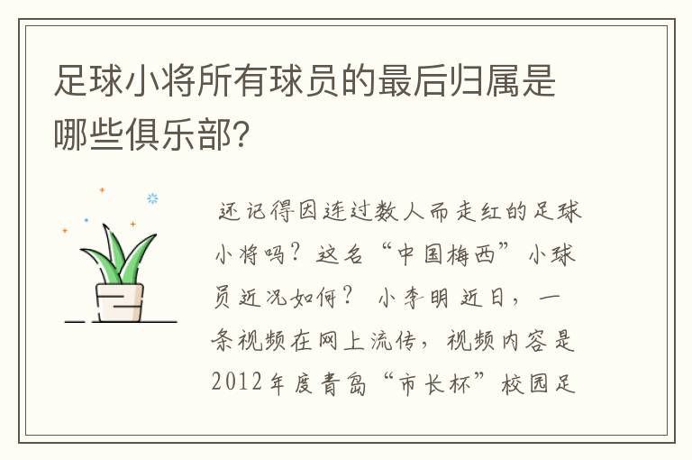 足球小将所有球员的最后归属是哪些俱乐部?