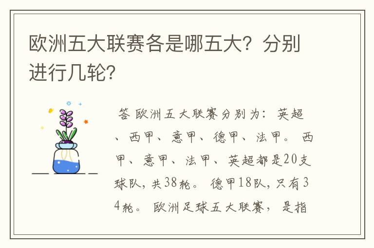 欧洲五大联赛各是哪五大?分别进行几轮?