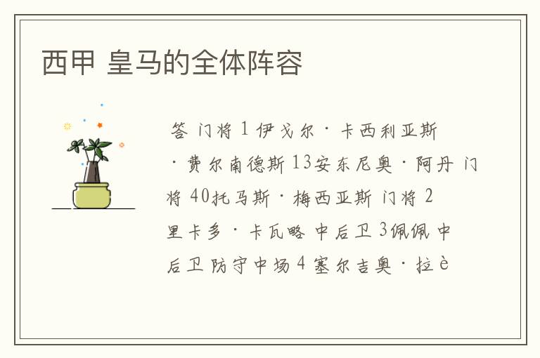 西甲 皇马的全体阵容