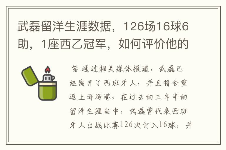 武磊留洋生涯数据,126场16球6助,1座西乙冠军,如何评价他的表现?