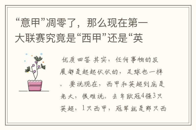 “意甲”凋零了,那么现在第一大联赛究竟是“西甲”还是“英超”?
