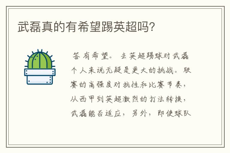 武磊真的有希望踢英超吗?