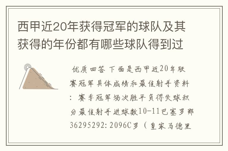 西甲近20年获得冠军的球队及其获得的年份都有哪些球队得到过意大利