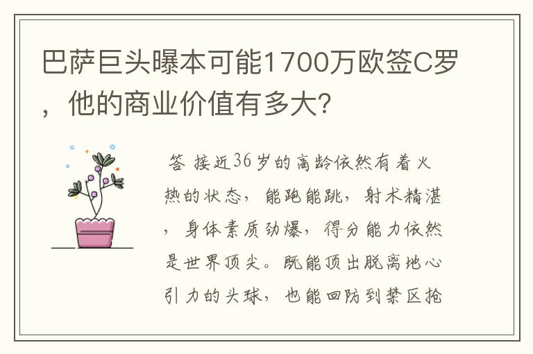 巴萨巨头曝本可能1700万欧签C罗,他的商业价值有多大?