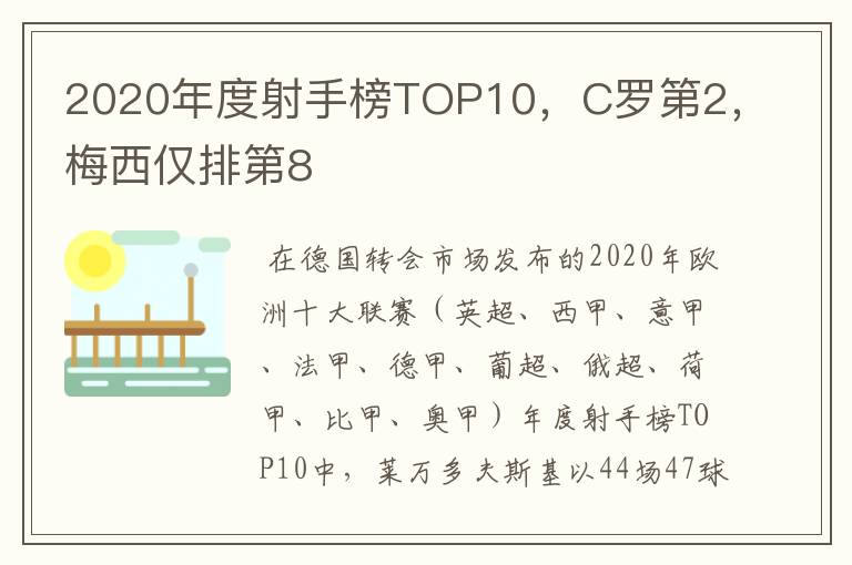 2020年度射手榜TOP10,C罗第2,梅西仅排第8