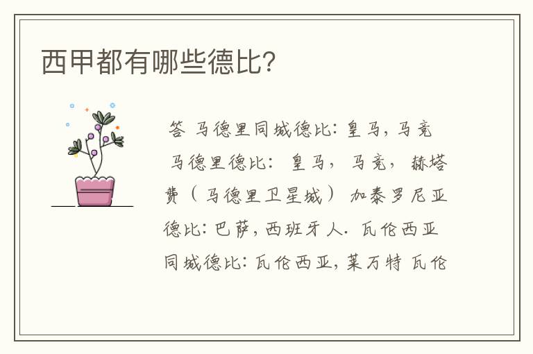 西甲都有哪些德比?