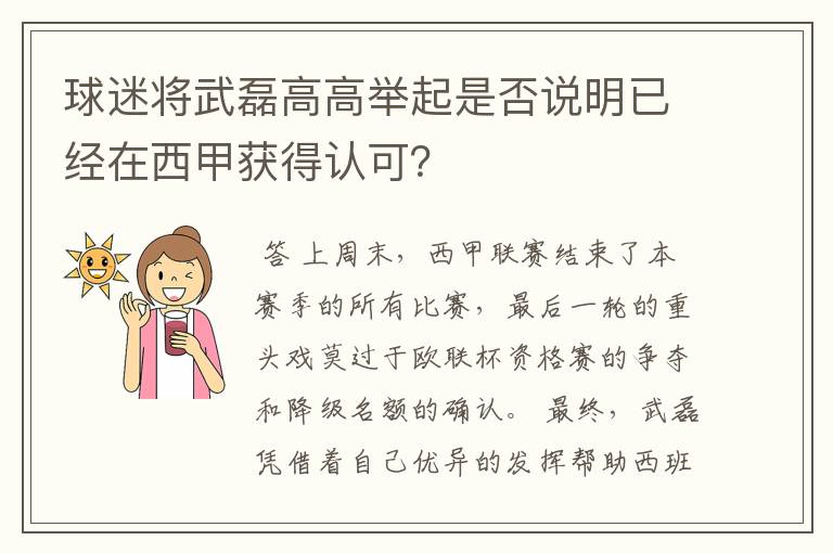 球迷将武磊高高举起是否说明已经在西甲获得认可?
