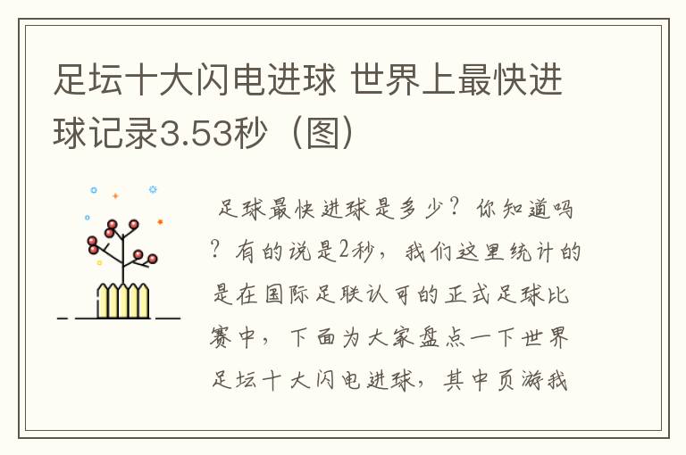 足坛十大闪电进球 世界上最快进球记录3.53秒(图)