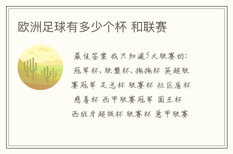 欧洲足球有多少个杯 和联赛