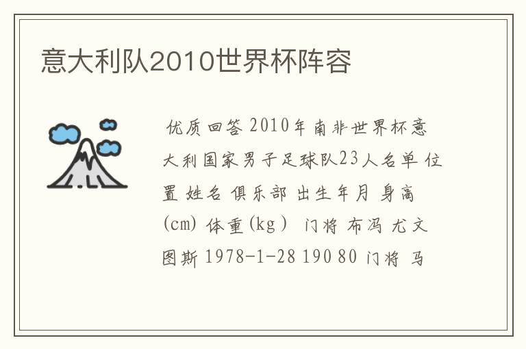 意大利队2010世界杯阵容