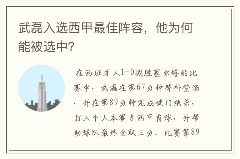 武磊入选西甲最佳阵容,他为何能被选中?