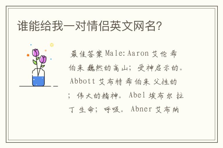 谁能给我一对情侣英文网名?