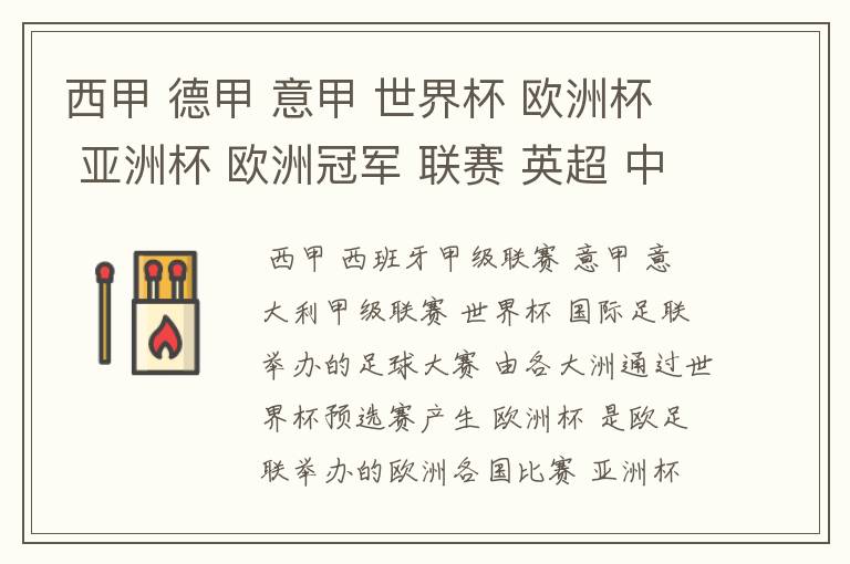 西甲 德甲 意甲 世界杯 欧洲杯 亚洲杯 欧洲冠军 联赛 英超 中超 分别是什么意思啊?