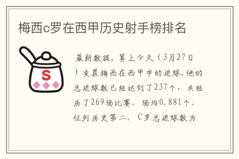 梅西c罗在西甲历史射手榜排名