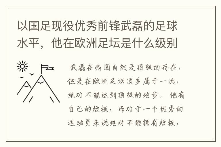 以国足现役优秀前锋武磊的足球水平,他在欧洲足坛是什么级别的球员?