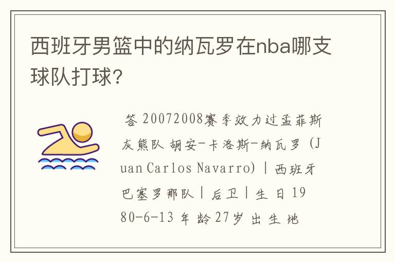 西班牙男篮中的纳瓦罗在nba哪支球队打球?