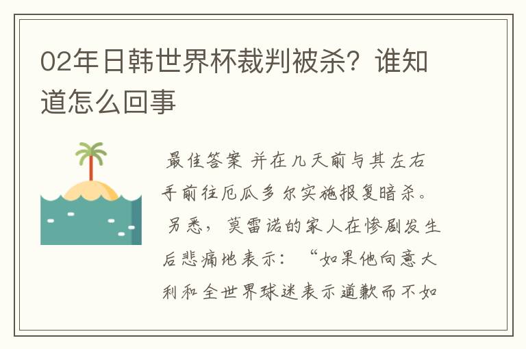 02年日韩世界杯裁判被杀?谁知道怎么回事