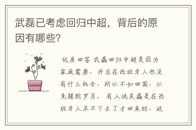 武磊已考虑回归中超,背后的原因有哪些?